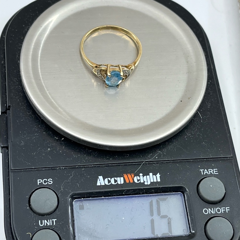 Vintage 10K Gold Blue Topaz & Diamond Ring – JCM Signed, Size 6.75 - Picture 16 of 17